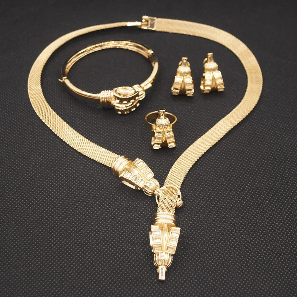 Zhuerrui Choking Necklace Bracelet Earrings Jewelry Set Brazilian Gold Luxury Jewelry Set Gold Plated Jewelry Set HN21010414