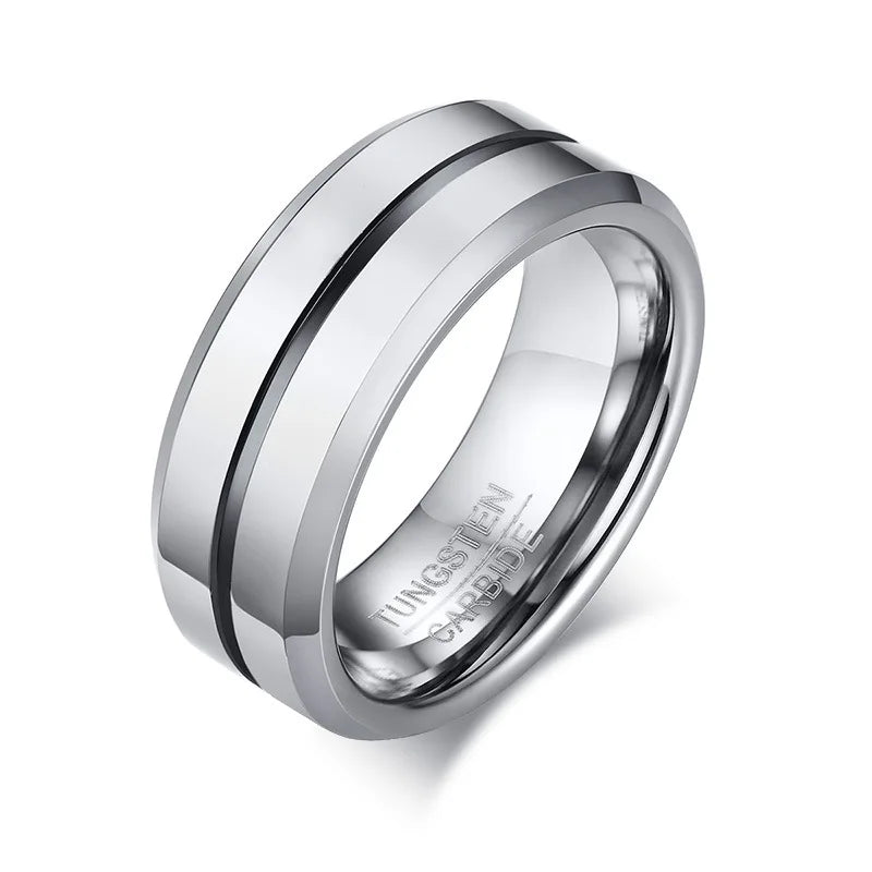 OAHLAN 8mm Black Gold Plated Tungsten Carbide Rings Blue Line Inlay Men Women Wedding Band Fashion Jewelry Customized Engraving