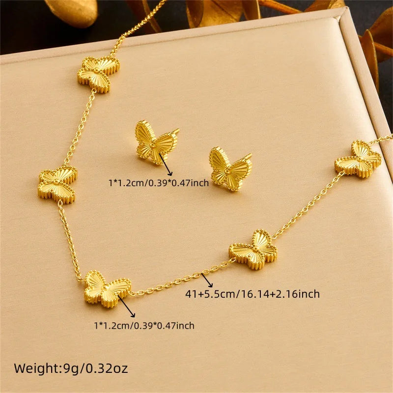 Gold Butterfly Necklace, Earrings & Bracelet Jewellery Set | Luxury Fashion Set