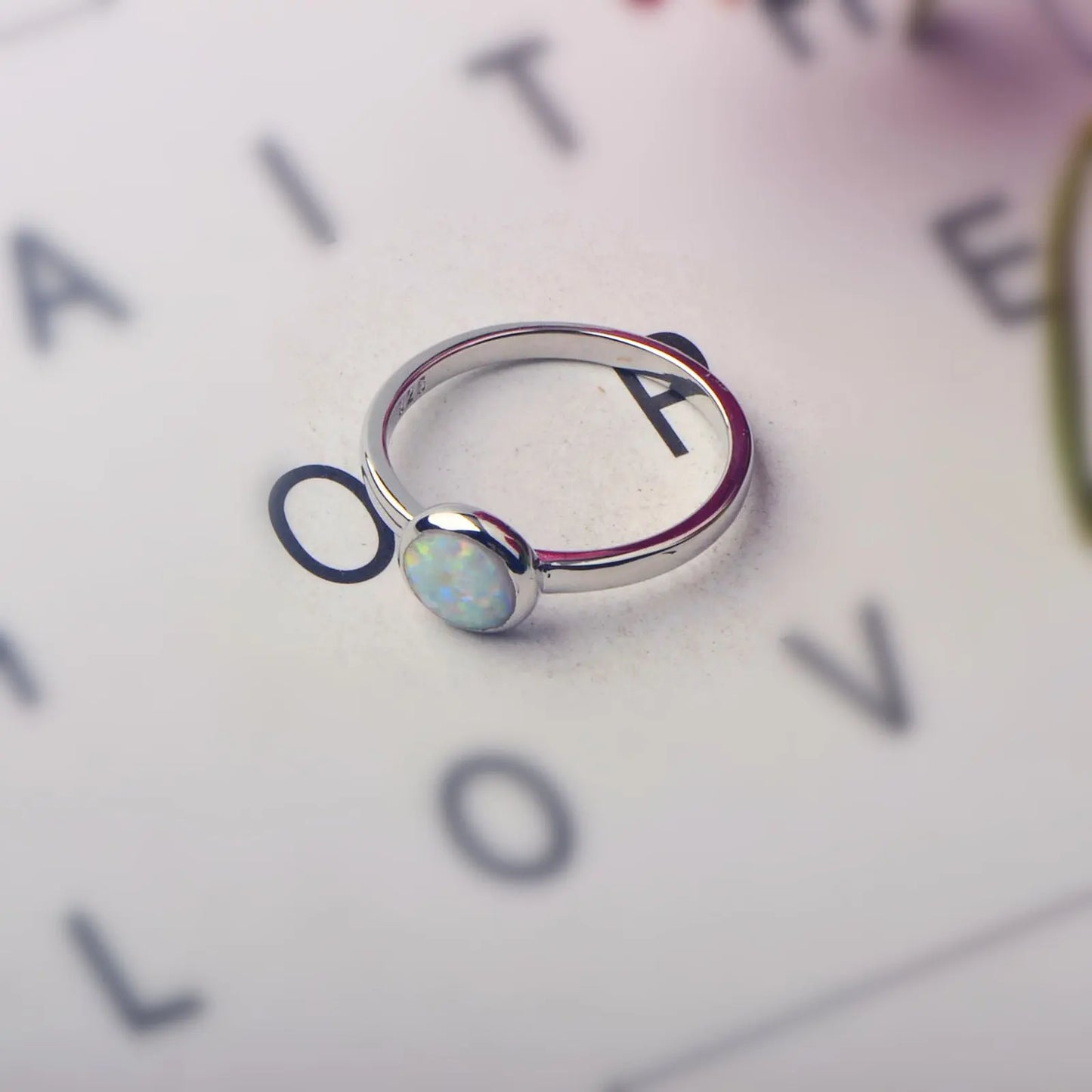 Minimalist Round Opal Solitaire Ring | Iridescent Gem Stainless Steel Band | Dainty Daily Wear Jewelry for Women Trendy Style