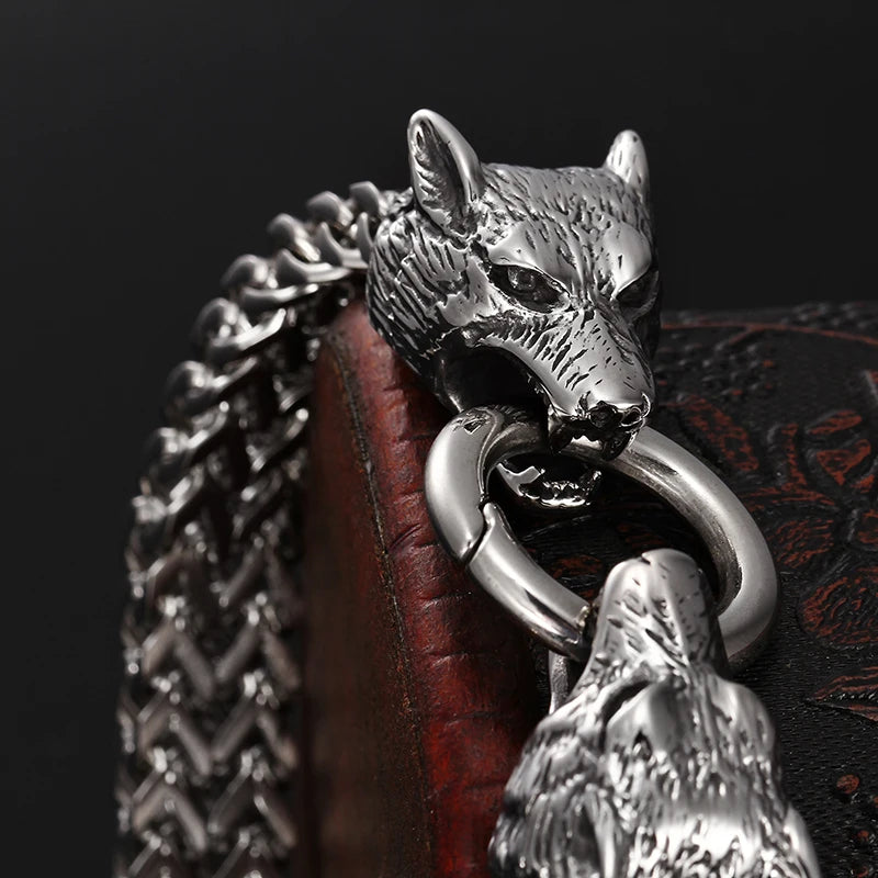 KALEN Pulsera Hombre Sterling Silver Bracelet Wolf Skull Bracelets Men Charm Stainless Steel Bracelet
