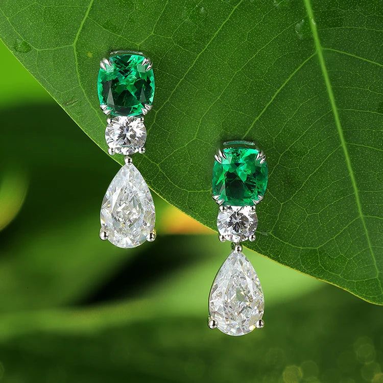 Gemfiori Hot Sale Vintage Wedding Drop Earrings Lab Emerald 925 Sterling Silver Pendant Her Christmas Gift Idea Fast Shipment Autumn