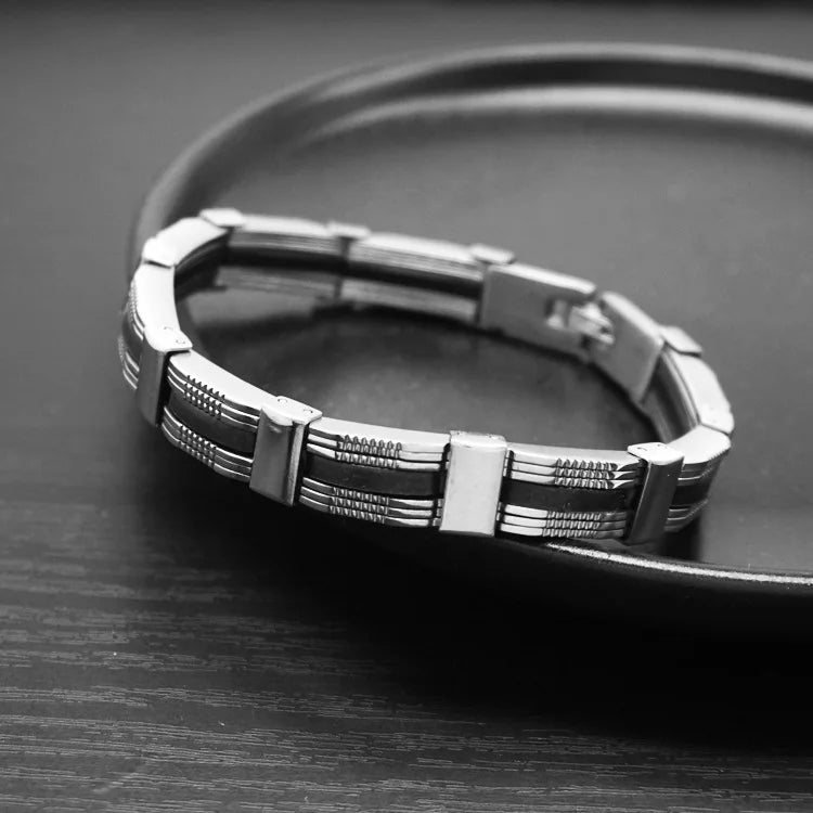 Korean Style Silicone Wristbands 316l Premium Stainless Steel Jewelry. Bangles Chain Hand Bracelet for Men ALN26031490