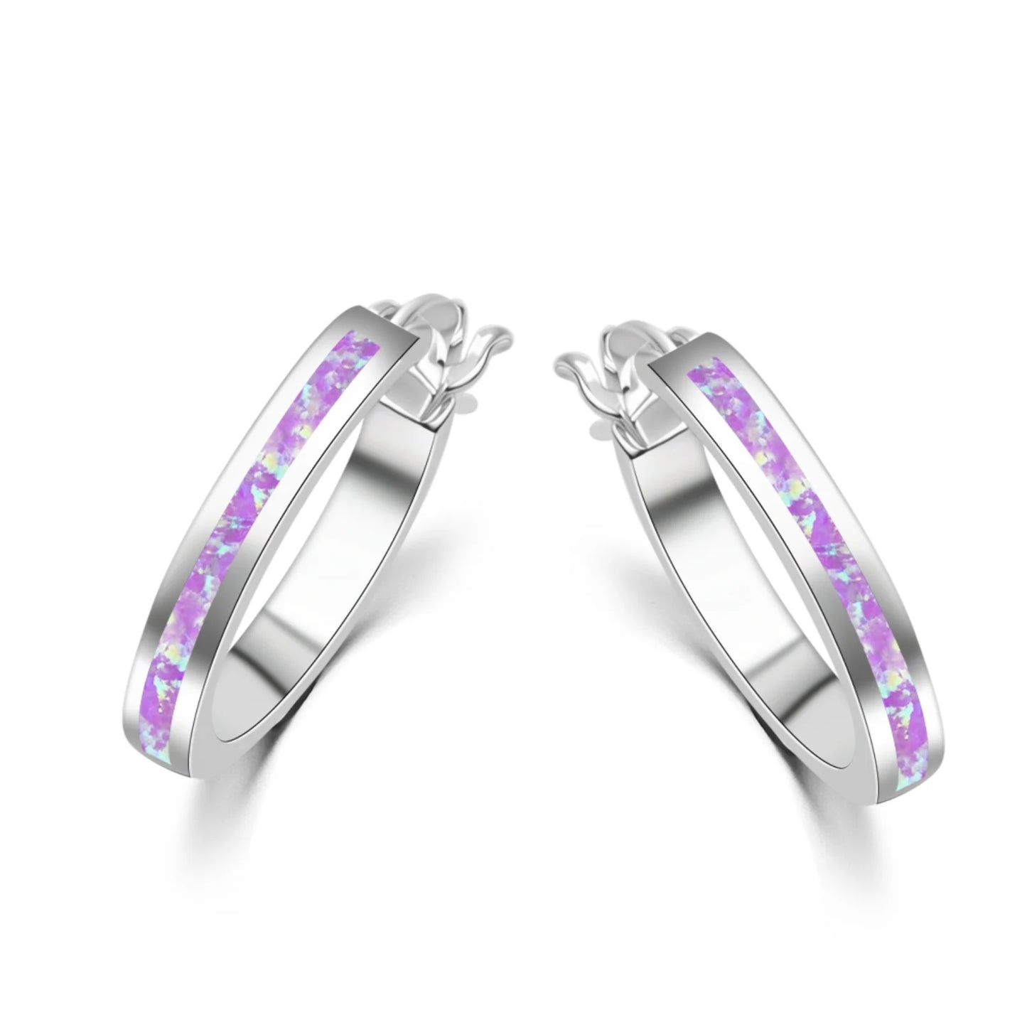 Aobao Silver Plated Geometric Opal Stud Earrings for Women