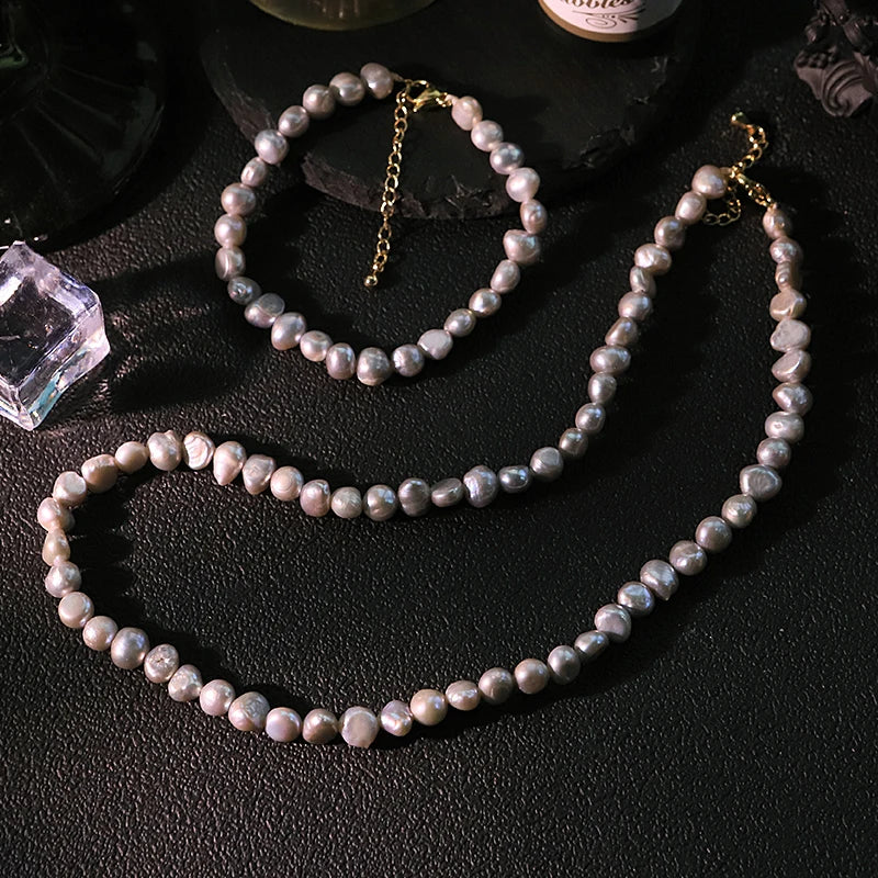 Colorful Natural Freshwater Pearl Necklace  Bracelet Set Handmade Design Set for Banquet Wedding Women's Jewelry GS0232