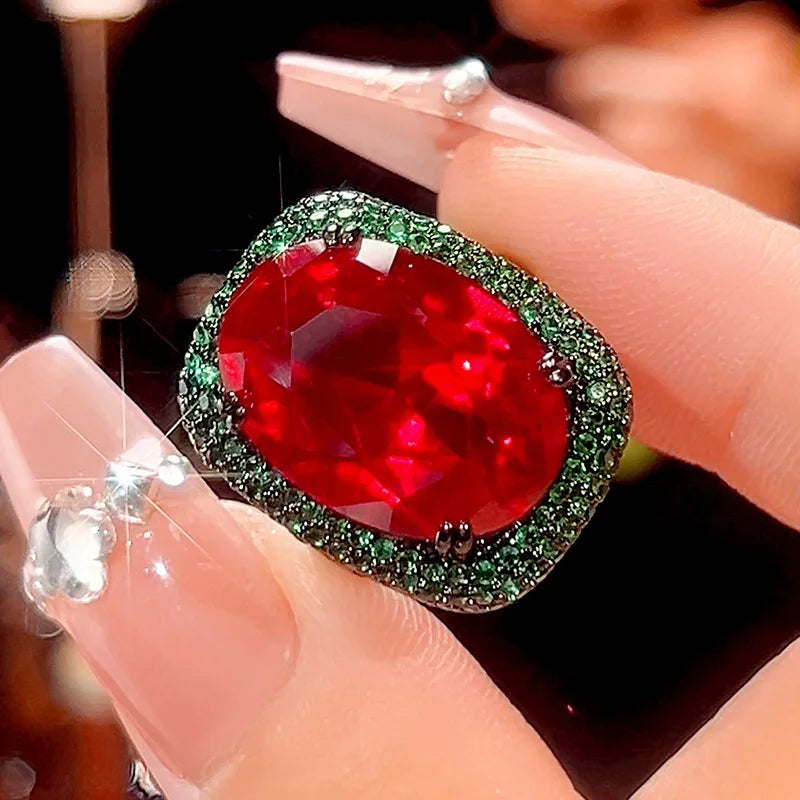 S&S Black Gold Red Corundum Zircon Jewellery Set – Pendant, Ring & Earrings – Collection