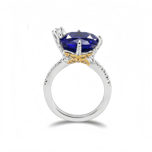 MUSHAN Luxury 925 Sterling Silver Engagement Wedding Ring with High Carbon Blue Diamond Pave Setting CMA Certified