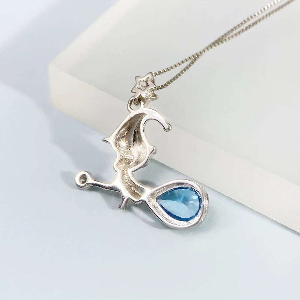 Gioiellieri Natural Swiss Blue Topaz Pendant S925 Sterling Silver Necklace for Women Fine Jewelry December Birthstone Anniversary Gift New