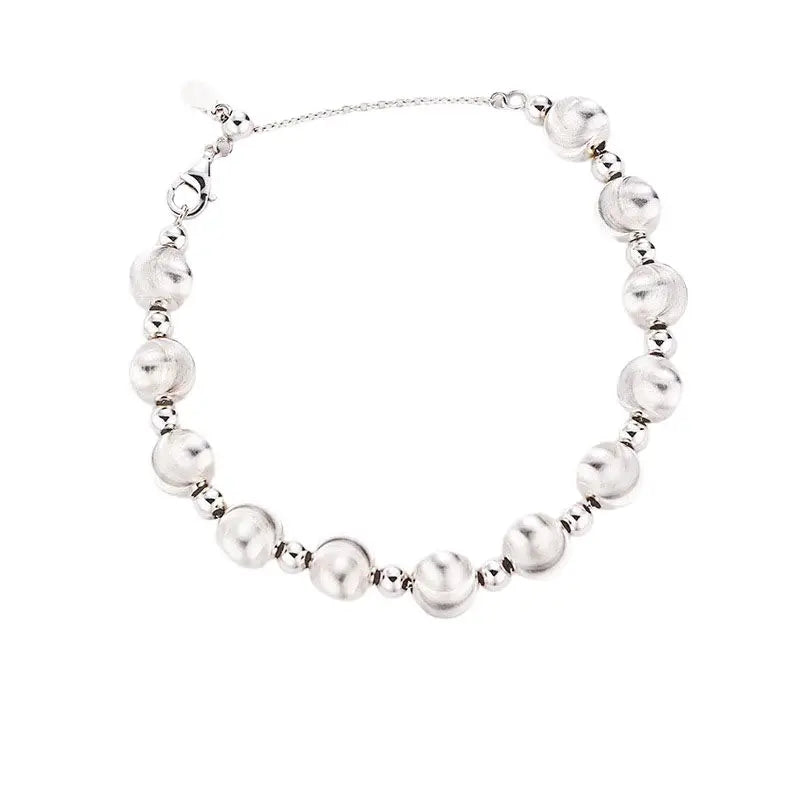 MuShan Jewelry Vintage Cat's Eye Brushed Beaded Bracelet Women Italian Gold-plated 925 Silver Wedding Gift
