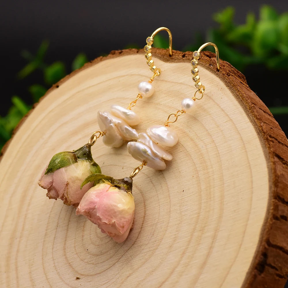 Natural Fresh Water Baroque Pearl Really Flower Drop Earrings for Women Party Earrings Handmade Jewelry