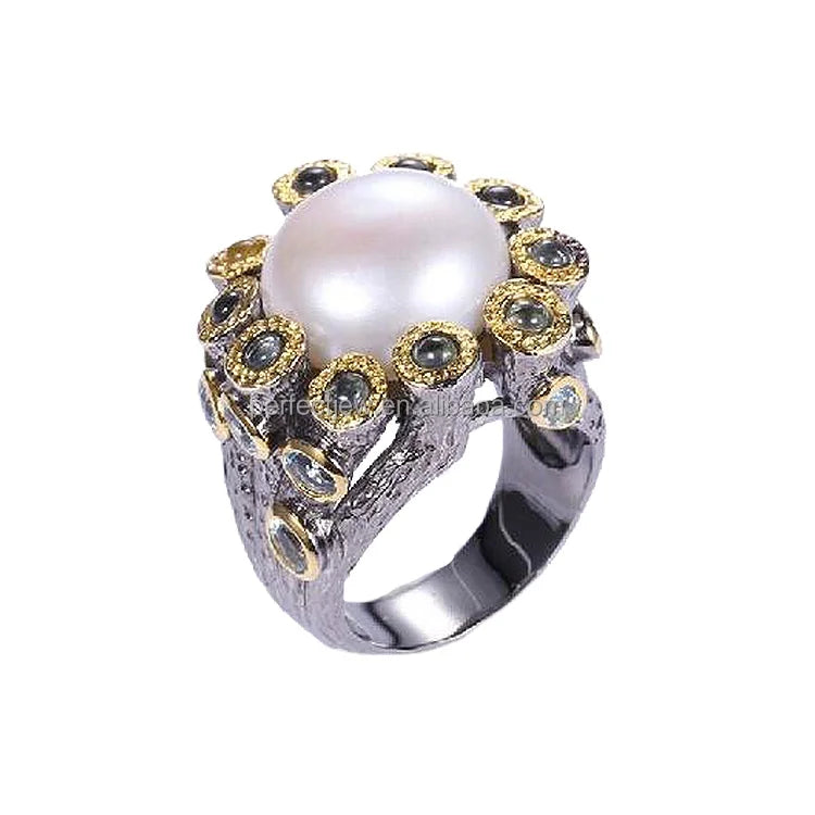 Freshwater Button Pearl 925 Sterling Silver Ring