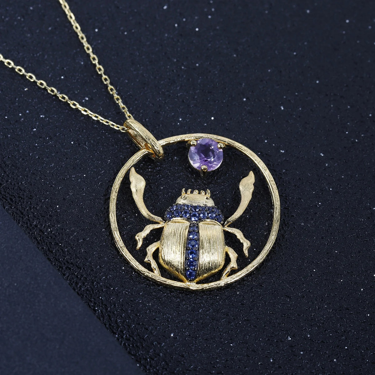 ArtistA Abiding Multiple-Style Available 925 Sterling Silver Gold Plated Filigree Craftsmanship Natural Amethyst Pendant Choker Necklace