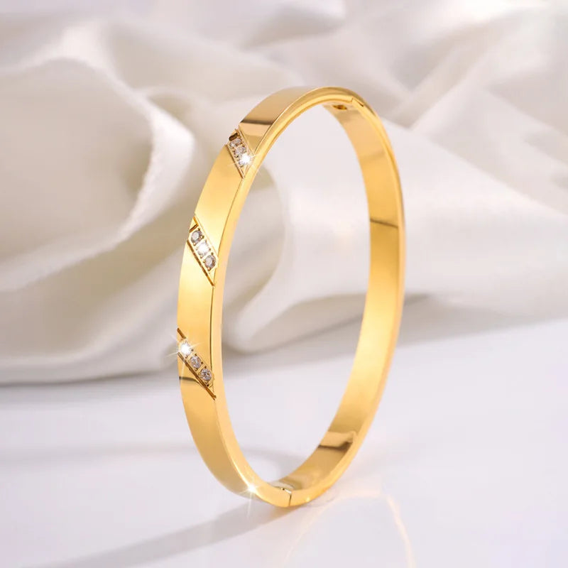 REBEL Stainless Inoxydable Stainless Steel 18K Gold Plated Roman Women Fashion Jewelry Bracelets Bangles