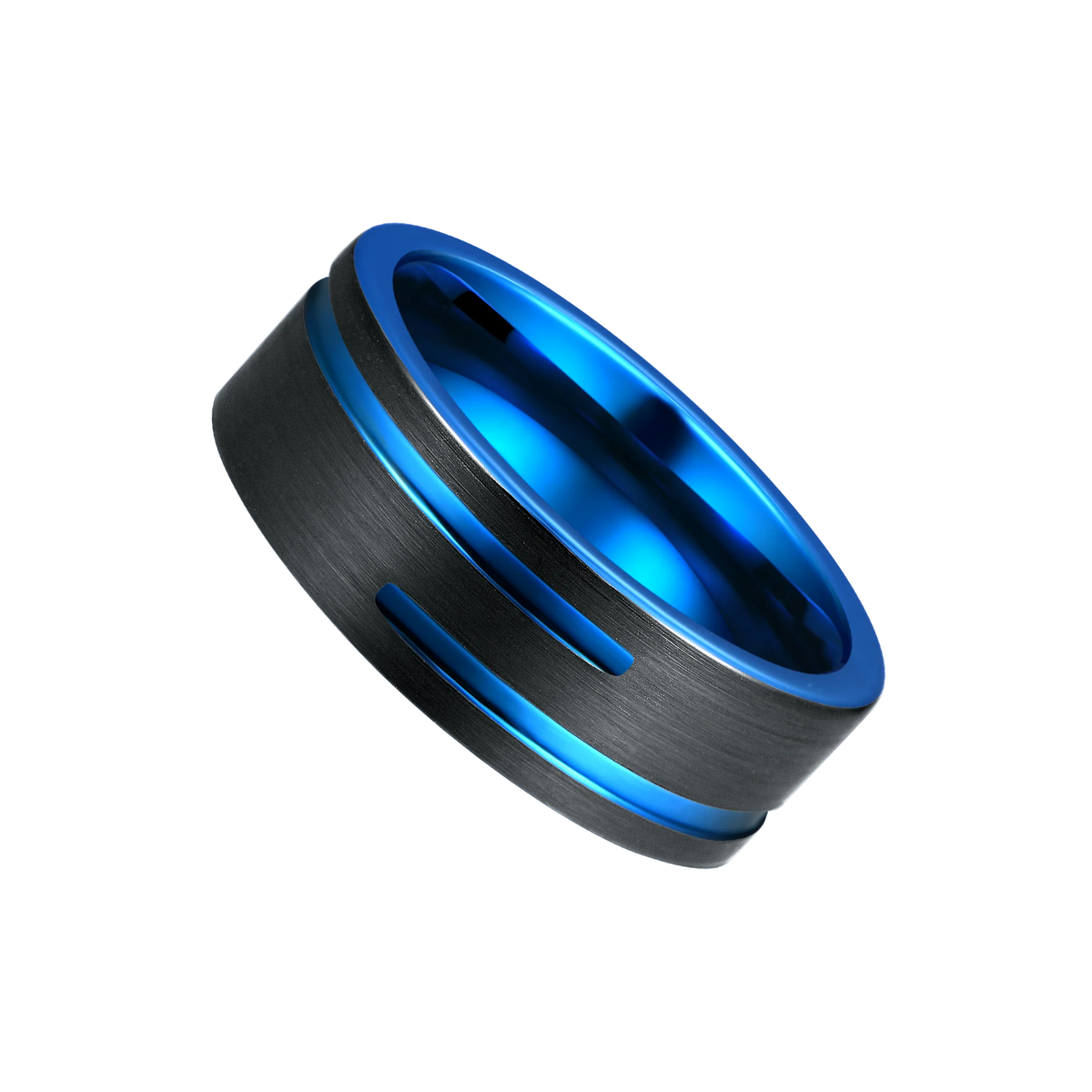 REBEL 8mm Blue Black Tungsten Carbide Classic Comfort Fit Ring | Unisex Wedding Band