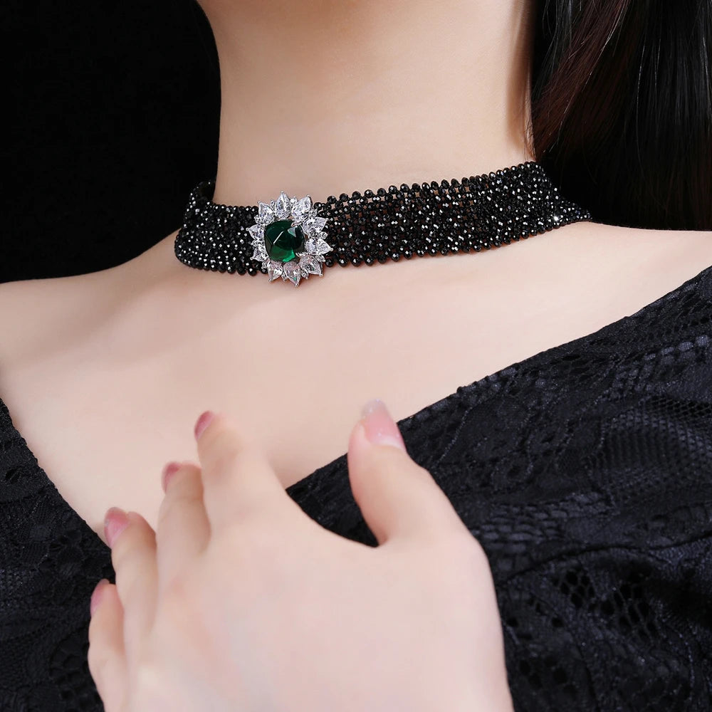 MUSHAN Jewelry Factory Black Spinel Woven Necklace S925 Sterling Silver Multi Layer Necklace European and American Jewelry