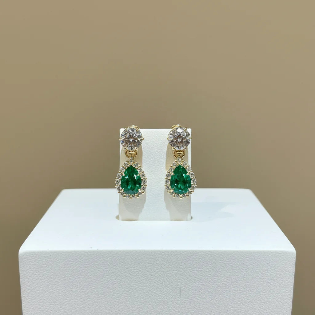 Gemfiori Anster Fine Jewelry 14k Gold White 1 Ct Lab Grown Cvd Vvs Diamond Lab Emerald Stud Earrings for Gift