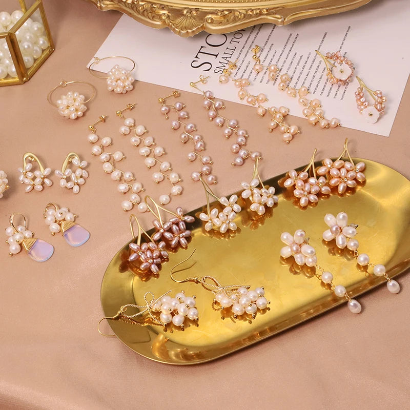 New Jewelry Natural Pearl Drop Earrings 18K Gold Plated Jewelry Korean Designer Jewelry Flower Earrings for Women Wholesale Bulk