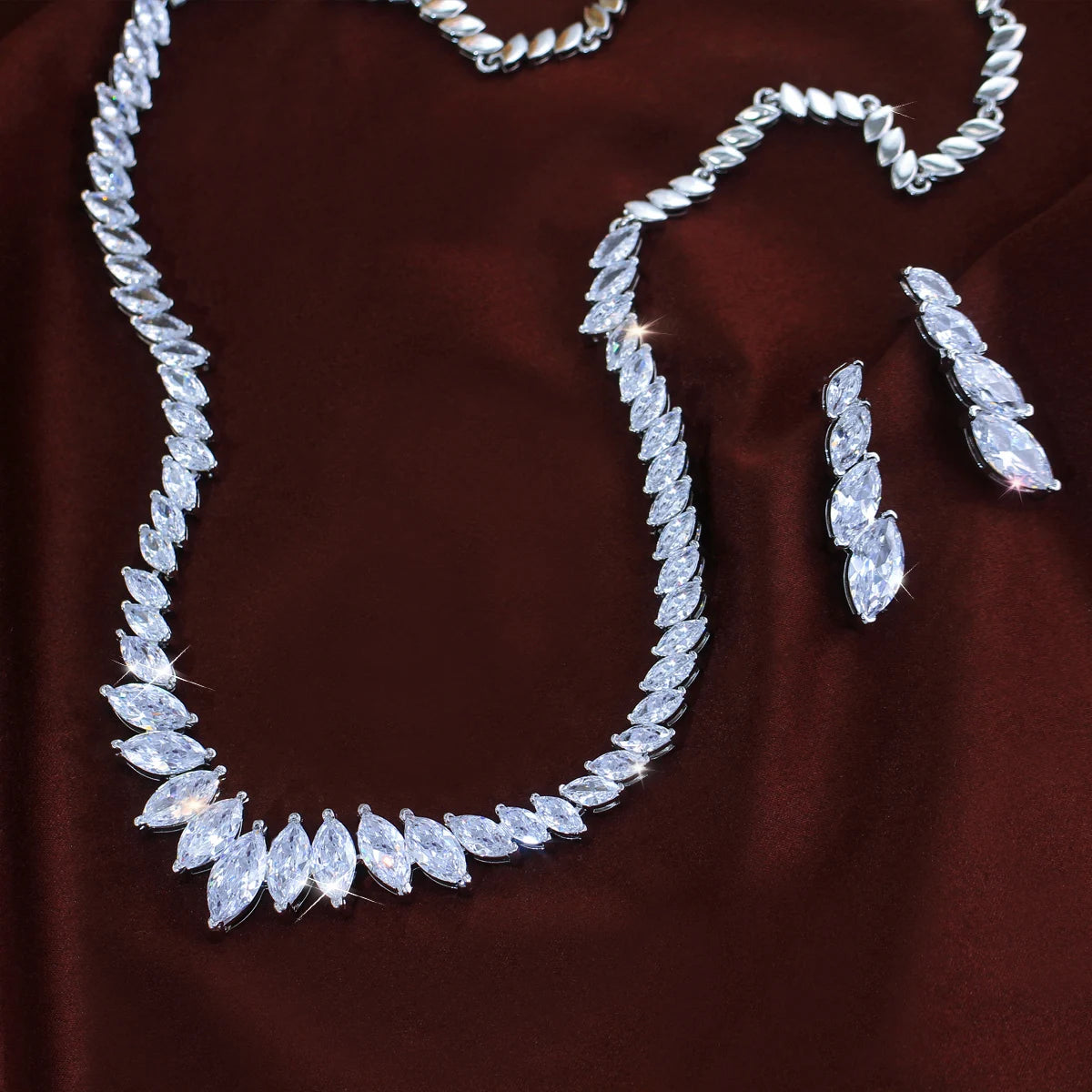 Bridal Jewelry Set Marquise Cut Cubic Zirconia Necklace and Earrings Wedding Jewelry Set for Women Luxury Accessories