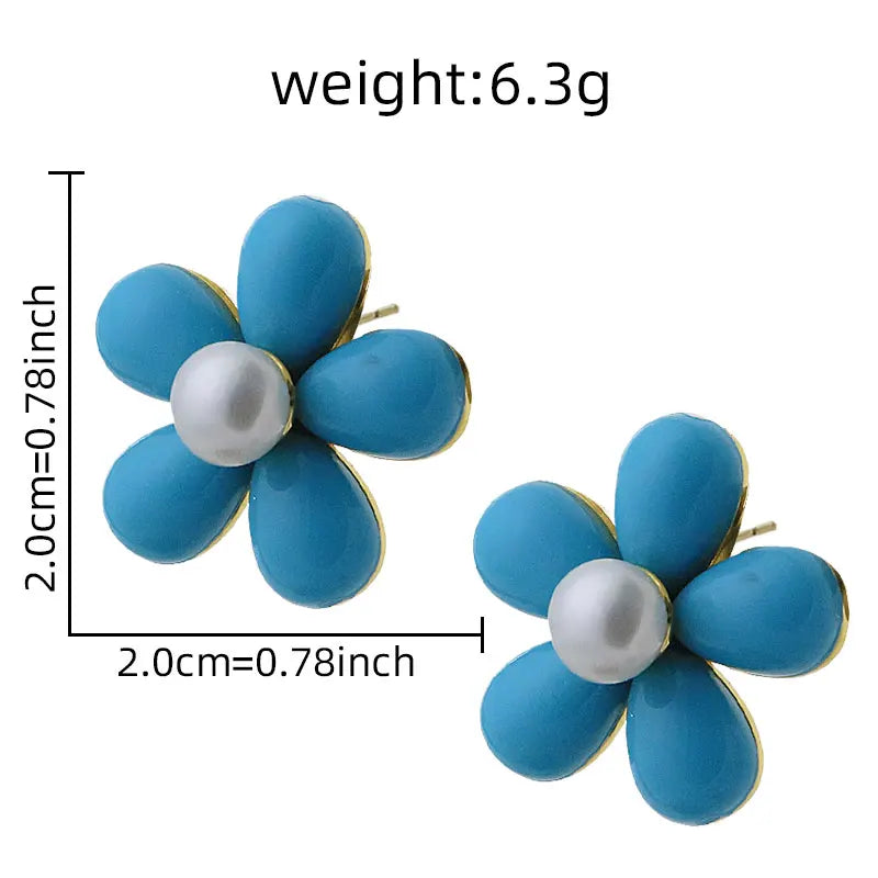 Natural Freshwater Pearl Earrings Blue Turquoise Flower-Shaped Earrings Beach Holiday Birthday Gift  for Women Jewellery GE1749