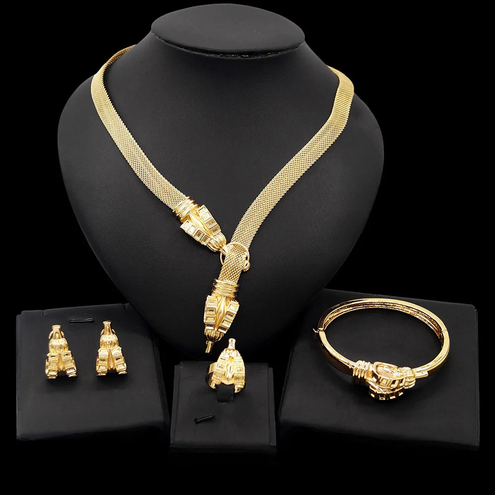 Zhuerrui Choking Necklace Bracelet Earrings Jewelry Set Brazilian Gold Luxury Jewelry Set Gold Plated Jewelry Set HN21010414