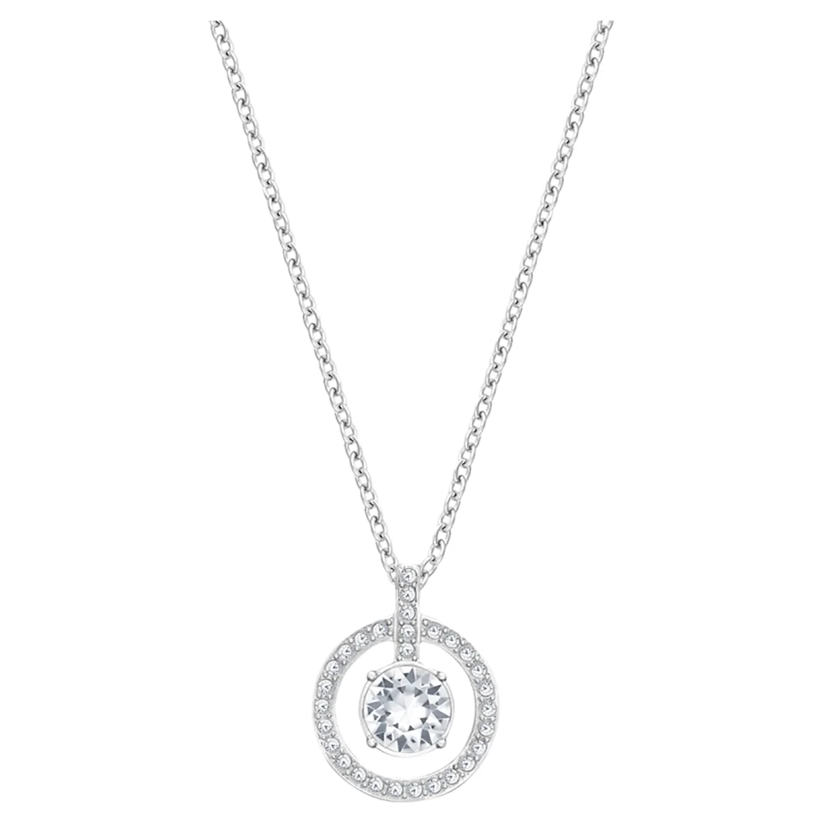 S&S Women Classic Copper Circle Crystal Zircon Pendant Necklace Silver Rose Gold Plated Sparkling Cubic Zirconia Dainty Chain Party