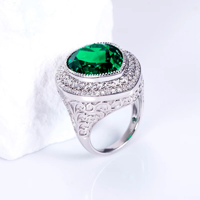 Gemfiori MSR-1508 18K Gold 16x14mm Pear Lab Emerald Luxury Engagement Ring Lab Grown Diamond Ring