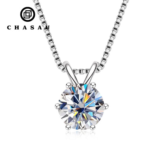 S&S Moissanite Solitaire Six-Claw Pendant Necklace – Collection