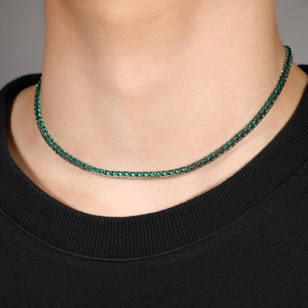 Cunyan 2025 Luxury Green Zircon Tennis Necklace for Men and Women Trendy Jewelry 3mm Diameter Zircon Chain Choker Necklace