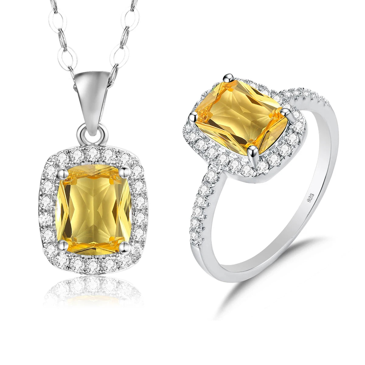 ArtistA 925 Silver Crystal Stone Rings and Pendant Necklace Sets Blue Topaz Aquamarine Gemstone Jewelry Display Set