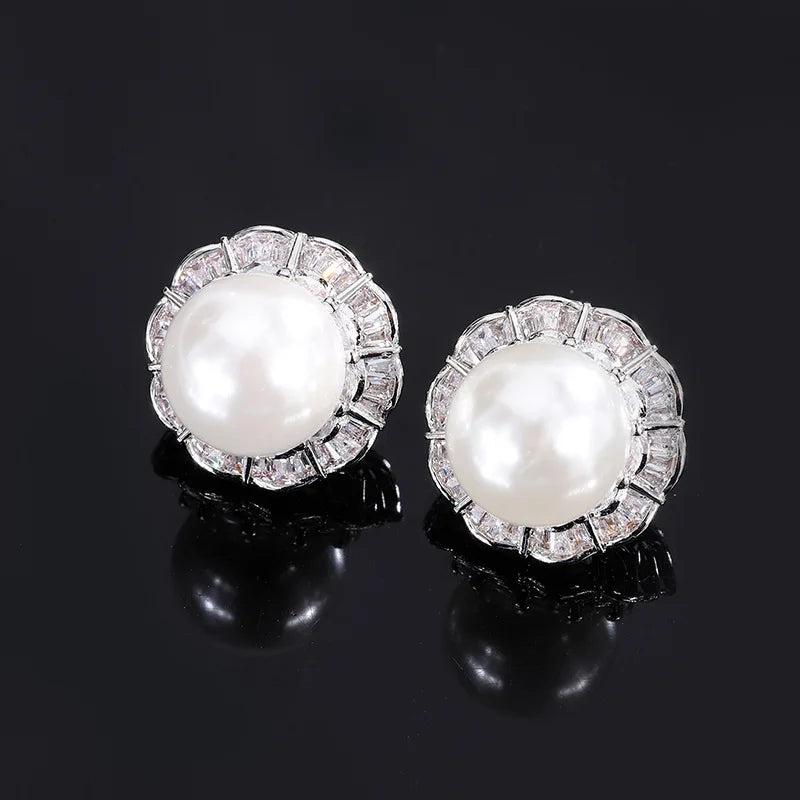 Fashion Eco-friendly Copper 16MM/12mm White Shell Pearl Handmade Bridal Pendant Earrings Ring Set Pearl Jewelry Sets for Brides
