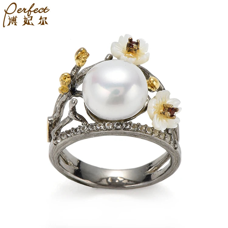 New Product Elegant Luxury Pearl Accessories Women Jewelry Classic Silver Couple Ring