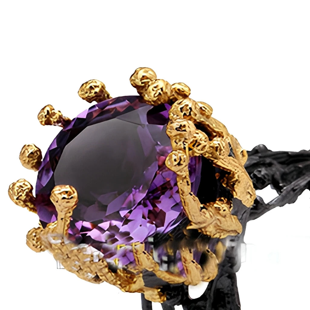 Handmade Sun Design Big Amethyst 925 Sterling Silver Ring