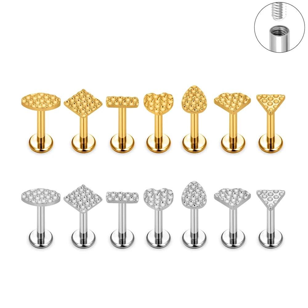 ASTM F136 Titanium 16G Various Styles Ear Nose Studs Labret Lip Earrings Cartilage Tragus Helix Lobe PVD Plated Piercing Jewelry