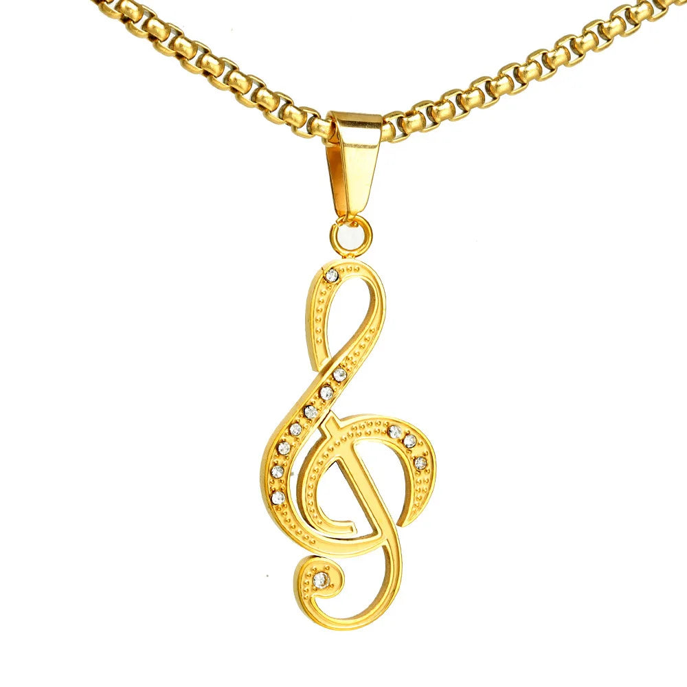 Stainless Steel Romantic Note-shaped Pendant Bamboo Chain Chai Trendy Music Festival & Party Symbol Necklace
