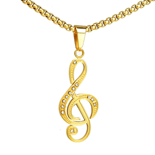 Stainless Steel Romantic Note-shaped Pendant Bamboo Chain Chai Trendy Music Festival & Party Symbol Necklace