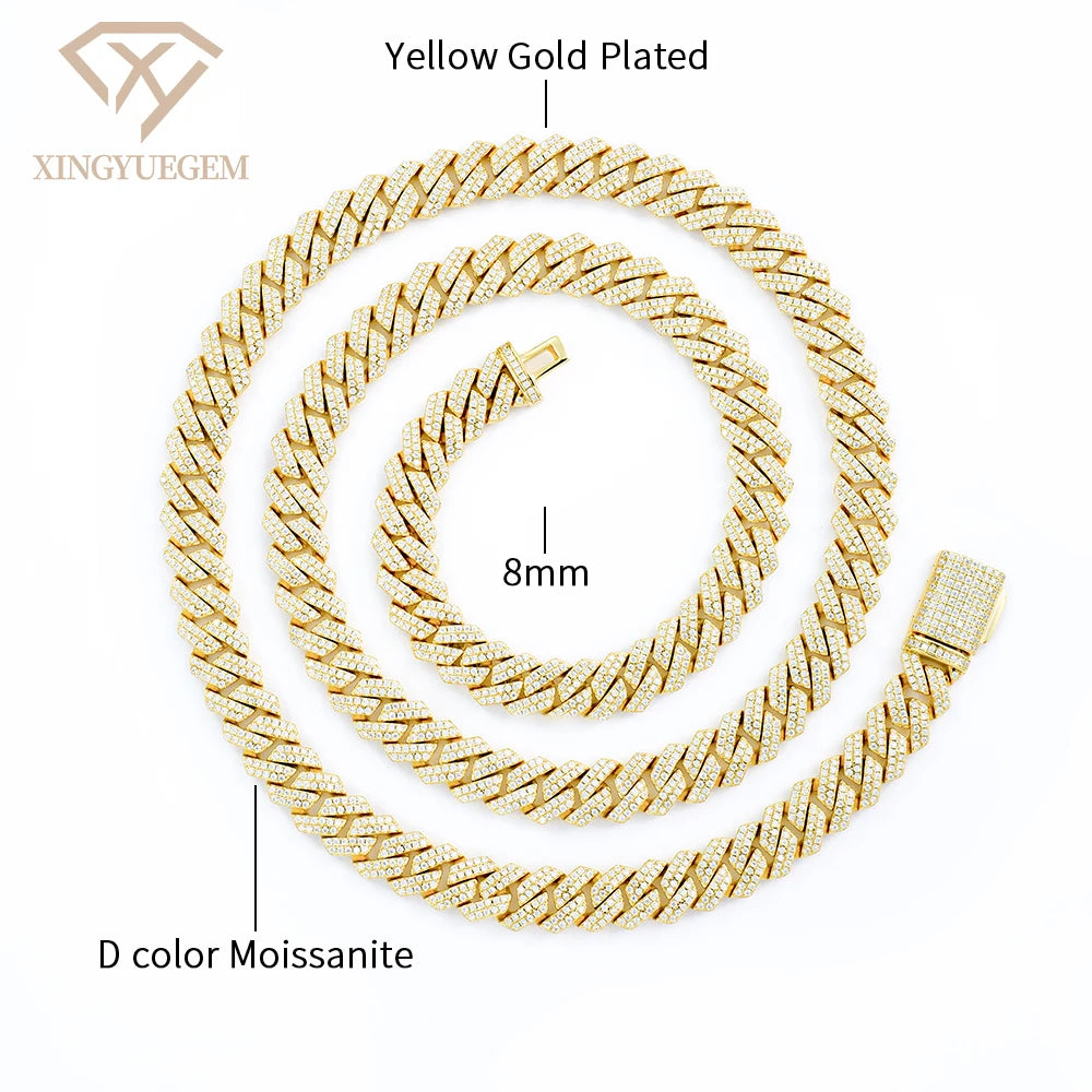 Men's 925 Sterling Silver Hip Hop Jewelry Vvs Iced Necklace 8-20mm Gra Certified Mossanite Moissanite Diamond Cuban Link Chain