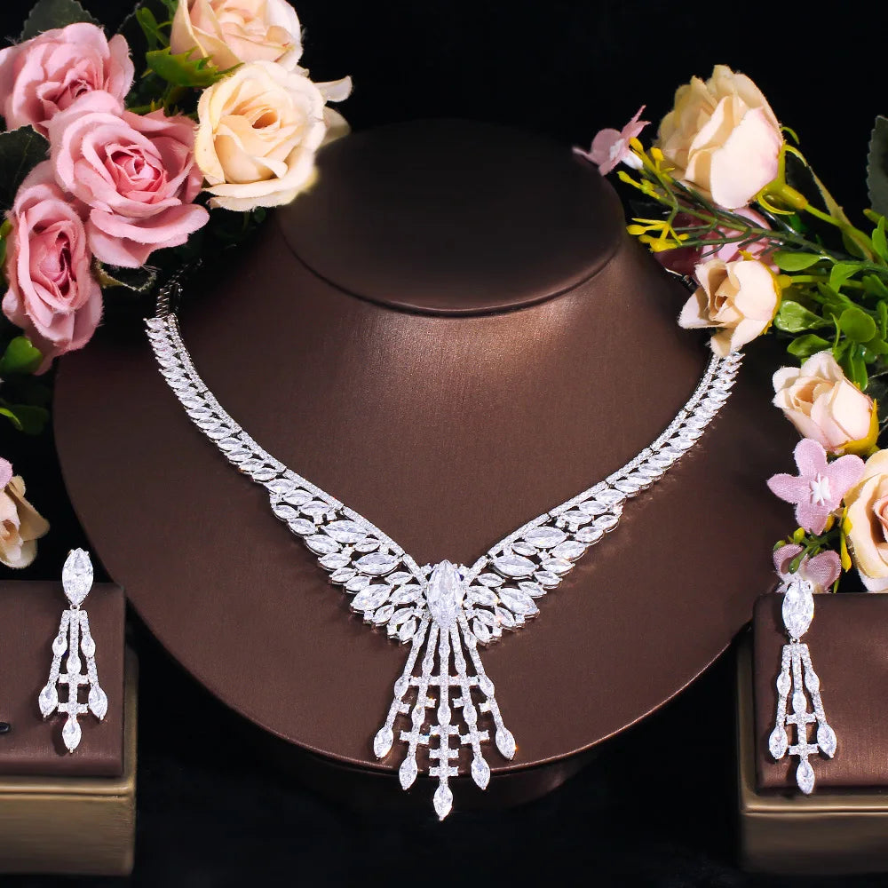 2pcs Gorgeous Perfect Cut Yellow Cubic Zirconia Luxury Women Party Wedding Costume Necklace and Earrings Bridal Jewelry Sets