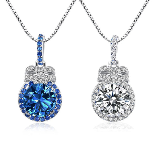 S&S 925 Sterling Silver Rhodium Plated Round CZ Pendant Necklace – White & Blue – Collection