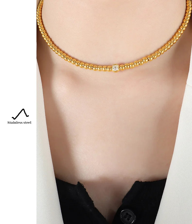 Diamond Geometric Pendant Bead Chain Necklace & Bracelet | New Chinese Style Gold Stainless Steel Jewellery