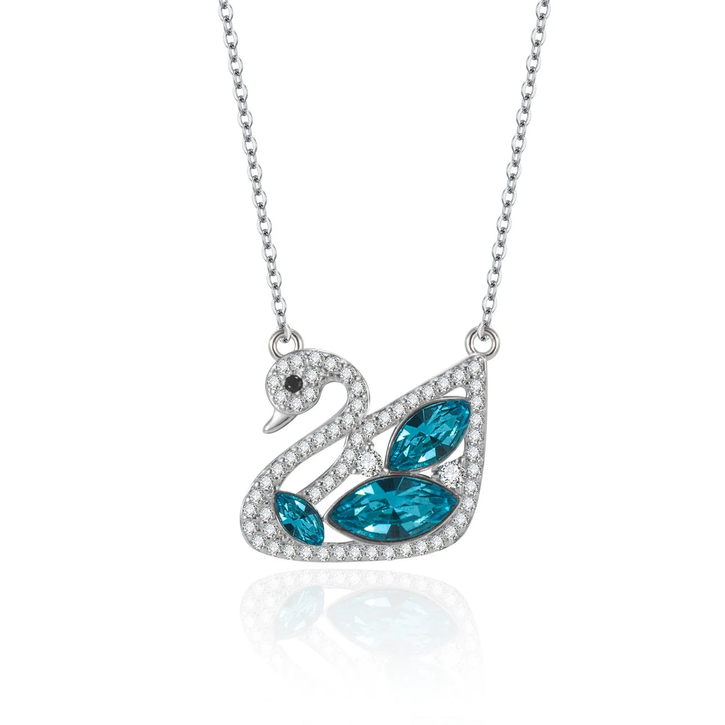 Waterproof 925 Sterling Silver Swan Pendant Necklace Blue Pear Zirconia Elegant Women Wedding Bride Chokers Fine Jewelry Bulk