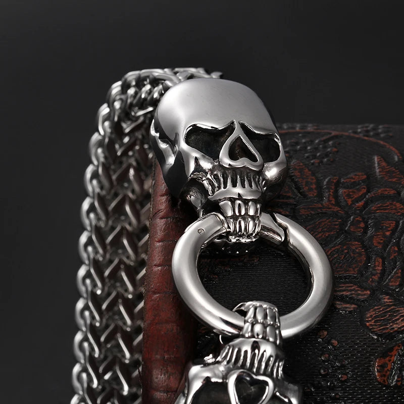 KALEN Pulsera Hombre Sterling Silver Bracelet Wolf Skull Bracelets Men Charm Stainless Steel Bracelet