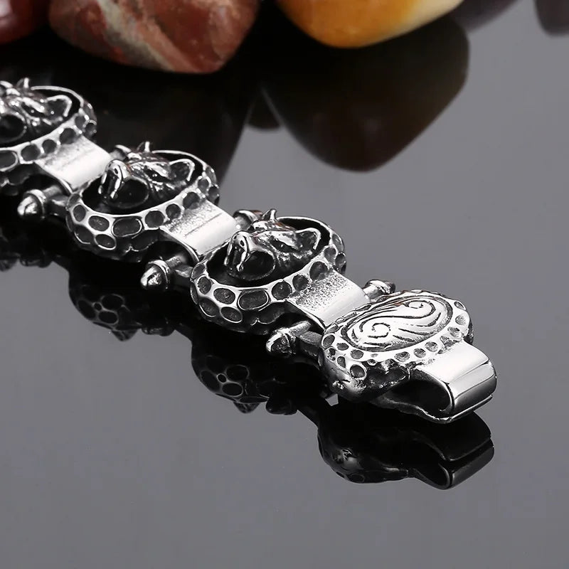 KALEN 230mm Punk Stainless Steel Wolf Head Charms Links Bracelet for Men
