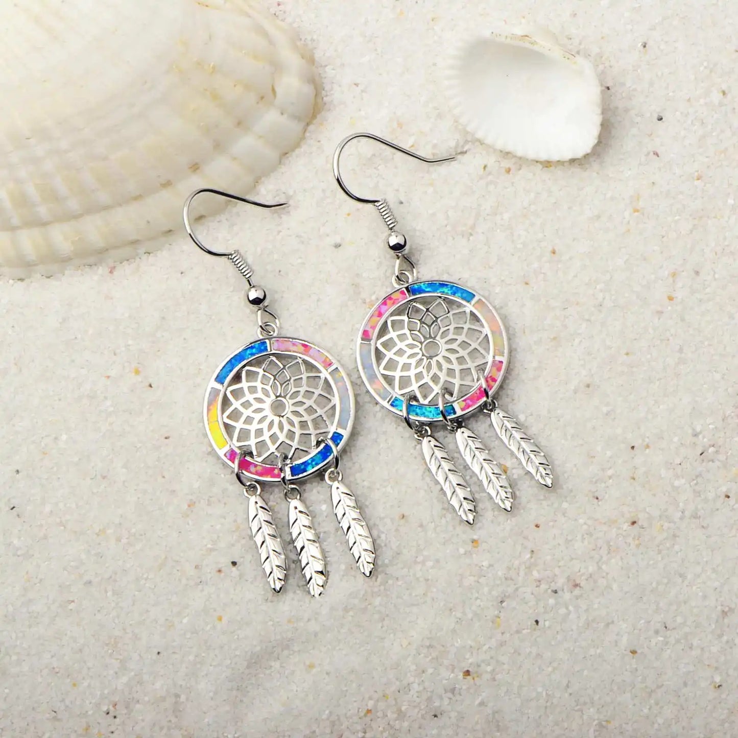 Elegant Lotus Feather Opal Earrings - Chic Brass Minimalist Jewelry | Perfect Womens Gift & Bulk Wholesale