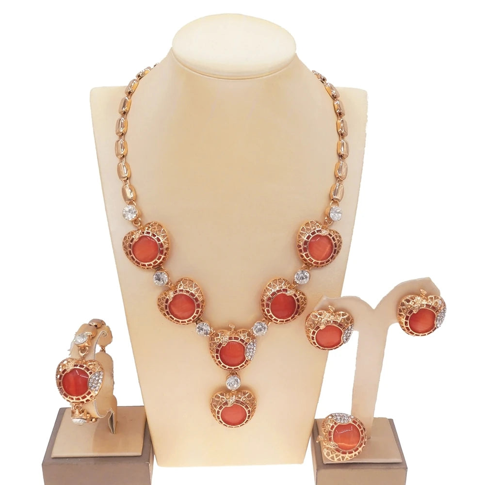 Zhuerrui New Italy Gold Big Style Women Jewelry Set Double Ring Necklace Bracelet Earrings Ring Jewelry Sets HA21040414