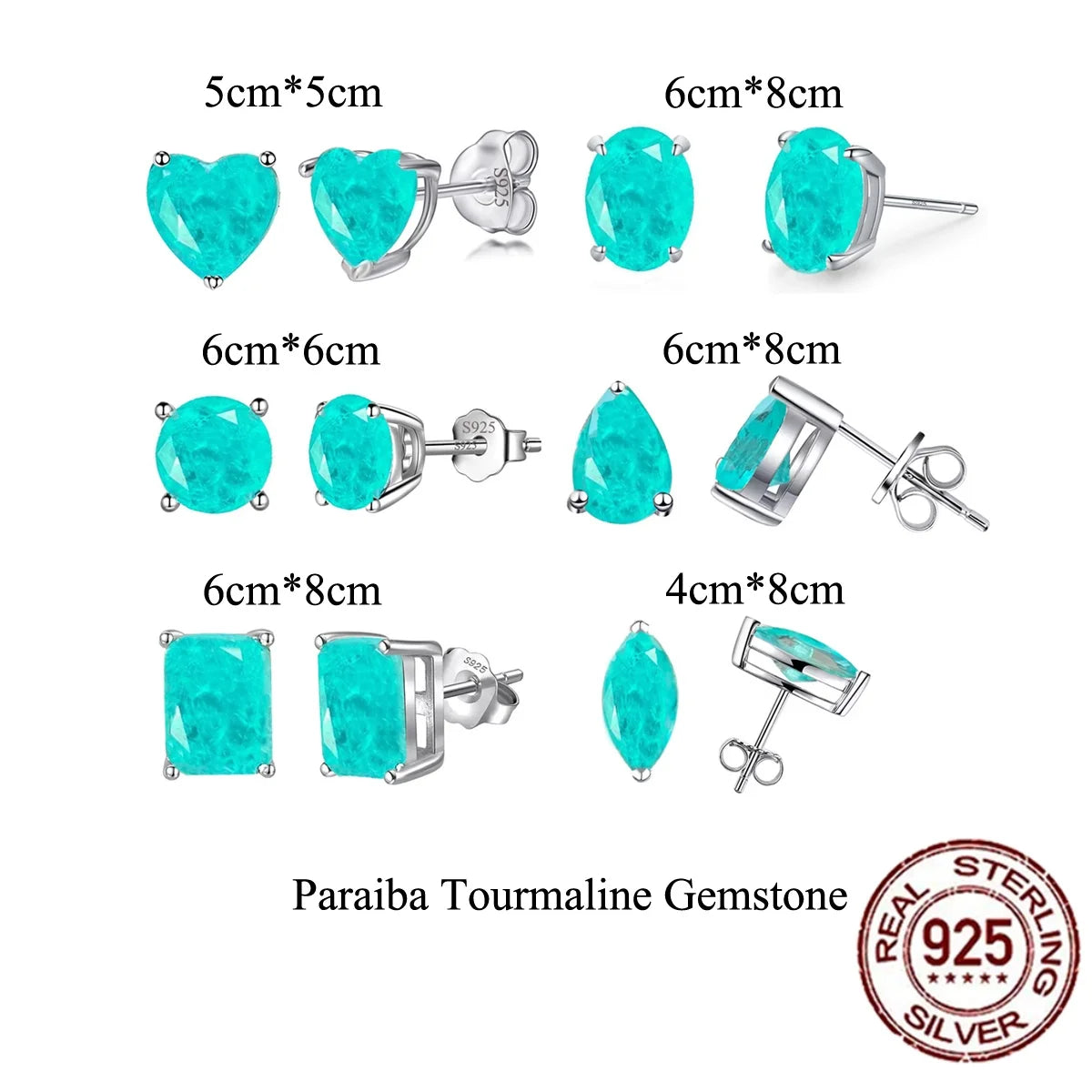 S&S 925 Sterling Silver Paraiba-Style CZ Stud Earrings – 6 Shapes – Collection