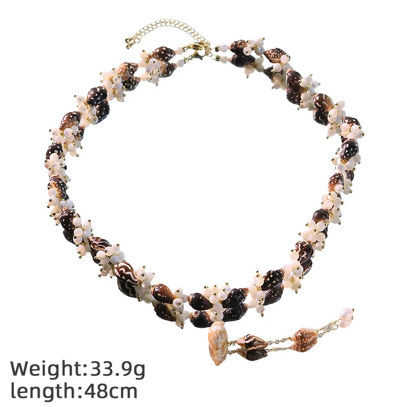 GLSEEVO Natural Freshwater Pearl & Seashell Beaded 3-Piece Jewellery Set — Necklace, Bracelet & Earrings