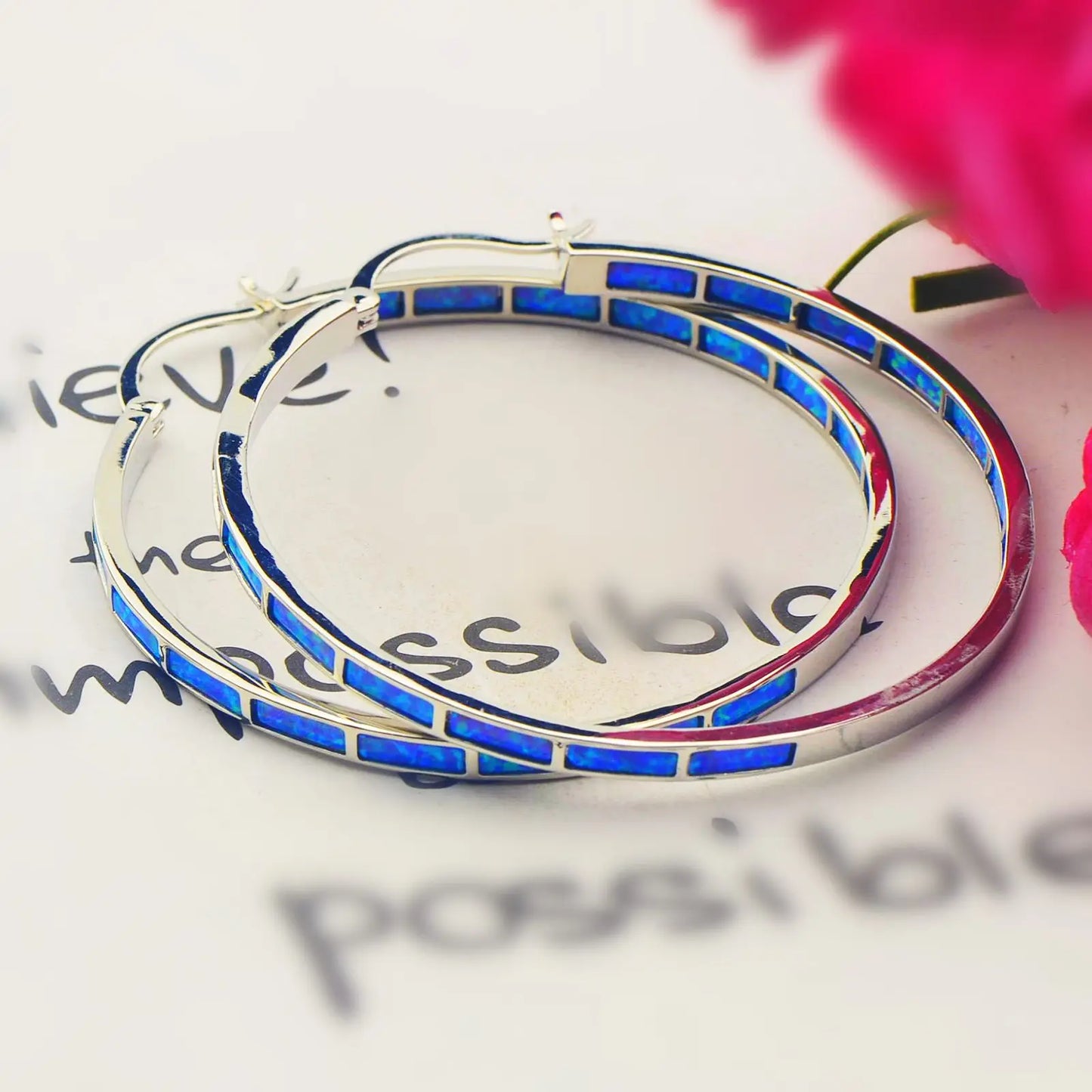 Aobao Silver Plated Brass Opal Christian Circle Earrings Bohemian Style Women's Gift