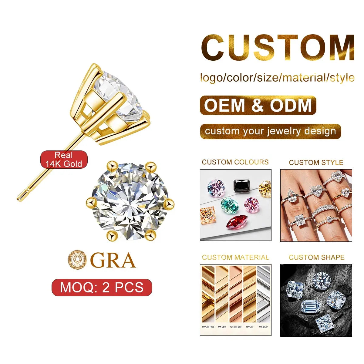 Gioiellieri Quality Jewelry Woman Luxury New Year Gift Classic 6 Prong Design 1ct 2ct Moissanite Diamond Hollow 14K Gold Stud Earrings