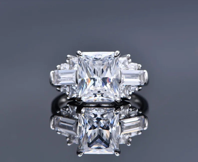 MuShan Jewelry Factory New 925 Sterling Silver Rings Bands 8 * 10 Ice Flower Cut High Carbon Diamond Square Large Ring Jewelry
