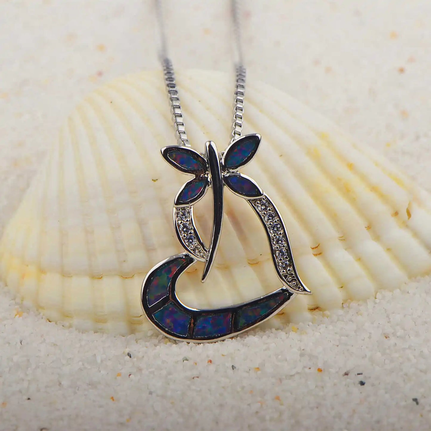 Aobao Christian Copper Sweater Chain Dragonfly Necklace with Dark Brown Dragonfly Pendant Wholesale Jewelry Inlaid with Opal